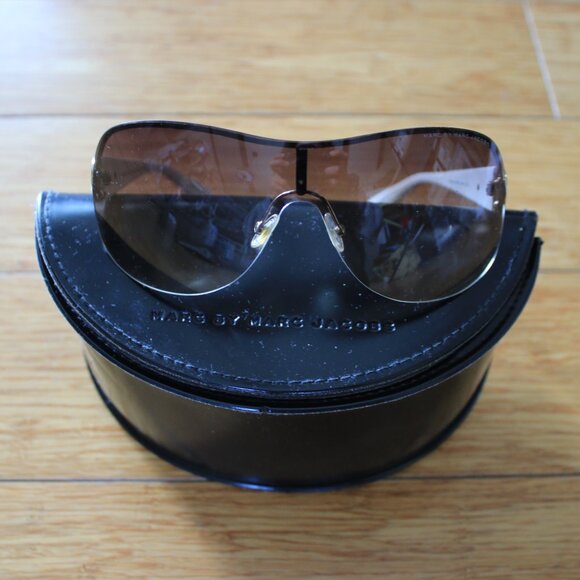 Marc by Marc Jacobs Oversized Wrap Oval Rectangle Sunglasses Brown/White Unisex main image 7